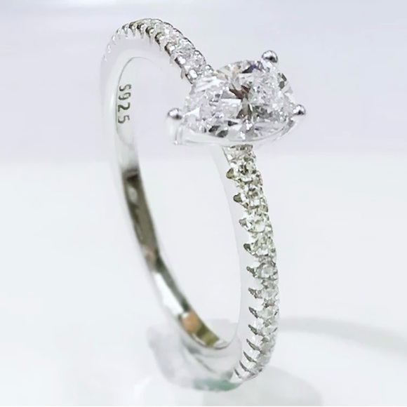 Moissanite & 925 Sterling Silver Half Eternity Solitaire Pear Cut Stacking Ring - Picture 3 of 11